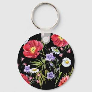 Watercolor Flower Bouquet: Seamless Pattern Keychain