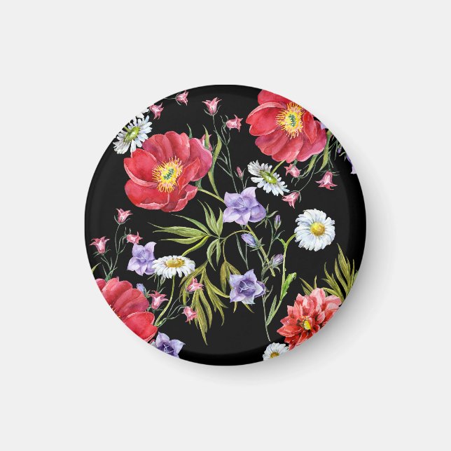 Watercolor Flower Bouquet: Seamless Pattern Magnet (Front)
