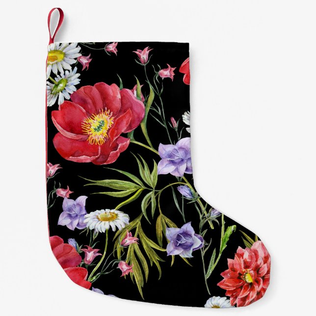 Watercolor Flower Bouquet: Seamless Pattern Small Christmas Stocking (Front)