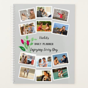 Watercolor Flower Bud Grey Pink 12 Photo Collage Planner