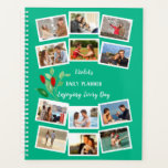 Watercolor Flower Bud Teal Red 12 Photo Collage Planner<br><div class="desc">Personalize your planner with your photos, name and custom text. This template design is ready for you to add 12 of your favourite photos to the front cover. The middle two photos will also automatically appear in a larger size on the back. The design is on a teal green background...</div>