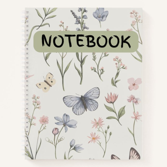Watercolor flower& butterfly Spiral Bound notebook (Front)