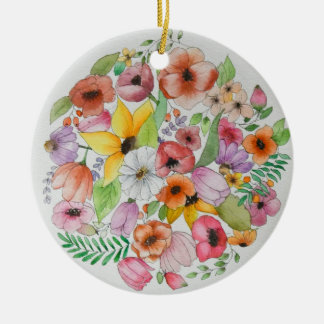 Watercolor flower ceramic ornament