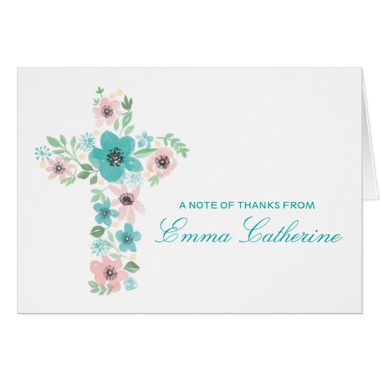 Watercolor Flower Cross First Communion Notes