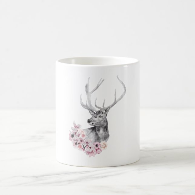 Watercolor Flower Deer Coffee Mug (Center)