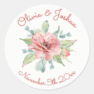Watercolor Flower Design Wedding Stickers