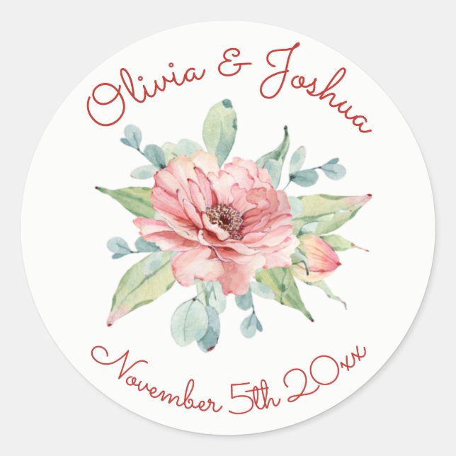Watercolor Flower Design Wedding Stickers (Front)