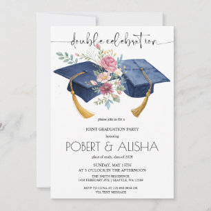 Watercolor Flower Double Graduation Party Invitation