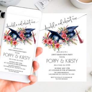 Watercolor Flower Double Graduation Party Invitation