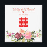 Watercolor flower double happiness chinese wedding magnet<br><div class="desc">Realize your dream wedding with an oriental touch! You can customize the design by adding your names and wedding date etc. You are also welcome to reach out to me for any special design which is uniquely for you. Double happiness symbol and red decorations are the must have items for...</div>