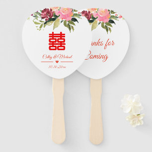 Watercolor flower double happiness wedding hand fan