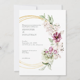 Watercolor Flower Floral Gold Wedding Invitation