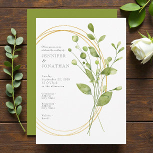 Watercolor Flower Floral Green Wedding Invitation