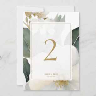 Watercolor Flower & Foliage Wedding Table Number