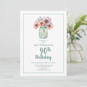 Watercolor Flower Garden 90th Birthday Invitation