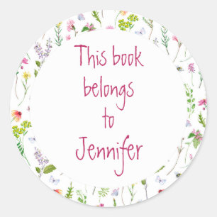 Watercolor Flower Garden Custom Library Book Plate Classic Round Sticker