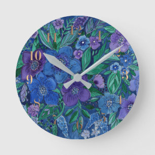 Watercolor, flower garden round clock