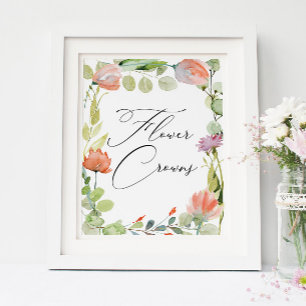 Watercolor Flower Garden Shower Flower Crowns Poster