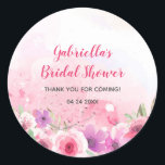 Watercolor Flower Garden Special Occasion Classic Round Sticker<br><div class="desc">Soft pink and purple flowers are rendered in a watercolor effect against a pink watercolor wash background with subtle paint splatters. Perfect for a pink, watercolor, or garden party themed bridal shower, birthday party, or engagement party. Use as thank you stickers on favours, place card stickers, or as envelope seals....</div>