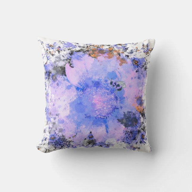 Watercolor Flower - Indigo  Throw Pillow (Front)