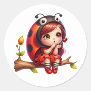Watercolor Flower Ladybug Girl  Classic Round Sticker