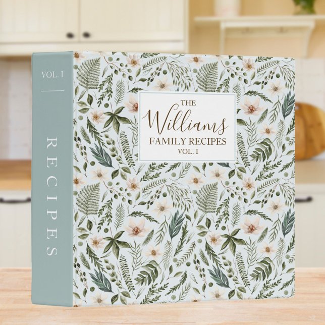 Watercolor Flower Leaves Floral Pattern Recipe Binder (In situ)