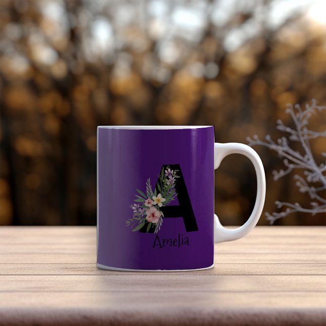 Watercolor flower letter purple coffee mug (Creator Uploaded)