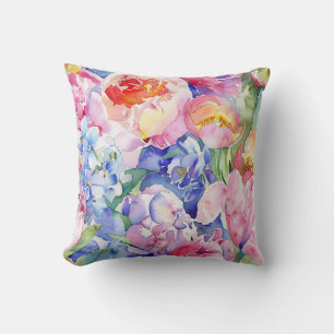 Watercolor flower mix peony tulip rose pentinius throw pillow