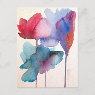 Watercolor flower modern floral art design postcard