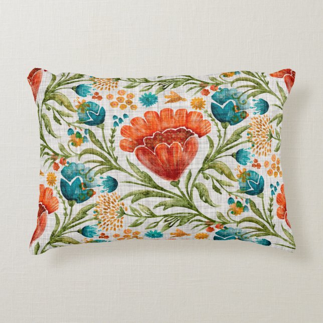Watercolor flower motif background. Hand painted e Accent Pillow (Front)