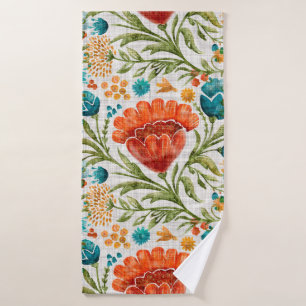 Watercolor flower motif background. Hand painted e Bath Towel