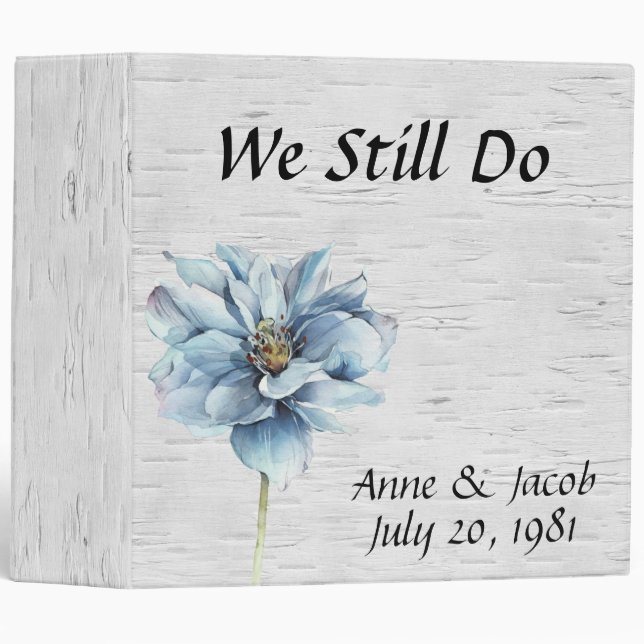 Watercolor Flower on Birch Wedding Album Binder (Front/Spine)
