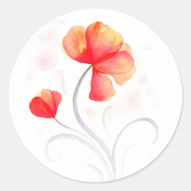 Watercolor flower orange wedding seal / sticker (Front)