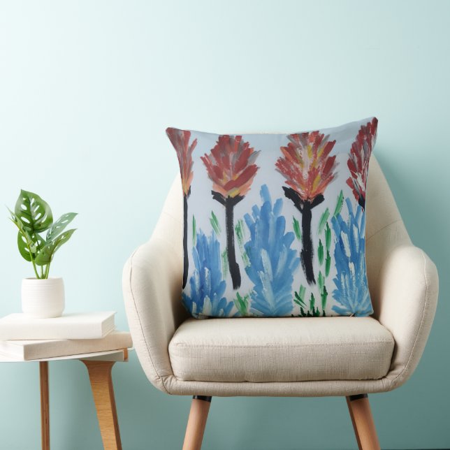 Watercolor Flower Painting Colourful Throw Pillow (Chair)