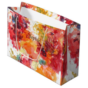 Watercolor Flower Painting Red Orange Floral  Large Gift Bag