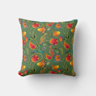 Watercolor flower paisley pattern throw pillow