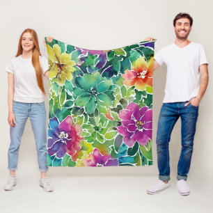 Watercolor Flower Pattern Fleece Blanket