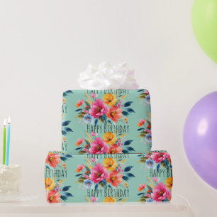 Watercolor Flower Pattern Modern Bright Floral Wrapping Paper