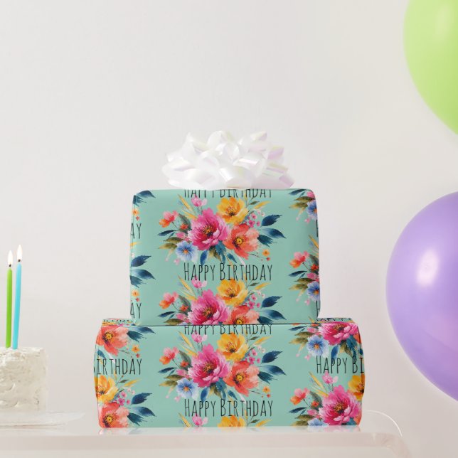 Watercolor Flower Pattern | Modern Bright Floral   Wrapping Paper (Party Gifts)