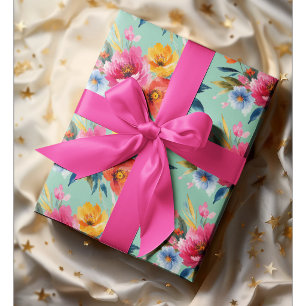 Watercolor Flower Pattern Modern Bright Floral Wrapping Paper