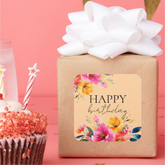 Watercolor Flower Pattern | Modern Floral Square Sticker