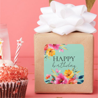 Watercolor Flower Pattern | Modern Floral Square Sticker