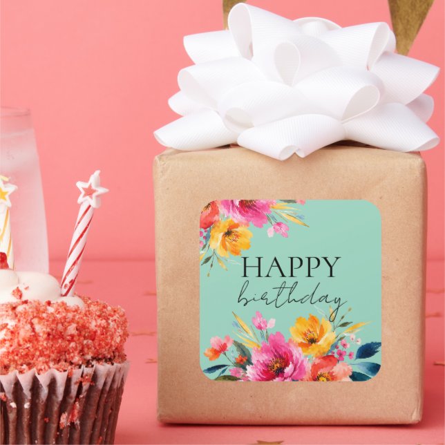 Watercolor Flower Pattern | Modern Floral  Square Sticker (Party)
