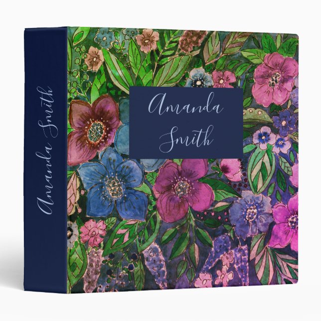 Watercolor, flower pattern, watercolor, bells binder (Front/Spine)