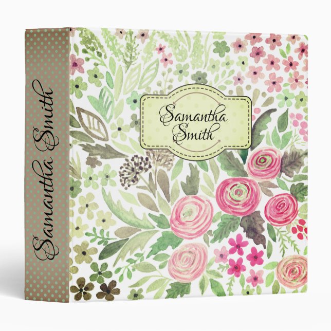 Watercolor, flower pattern, watercolor, roses 3 ri binder (Front/Spine)