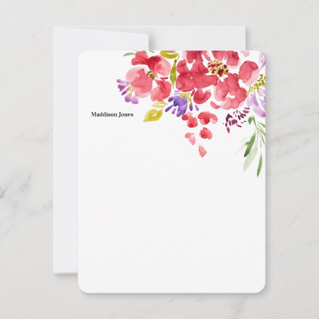 Watercolor flower personalized note card (Front)