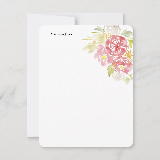 Watercolor flower personalized note card (Front)