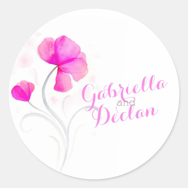 Watercolor flower pink wedding bride groom sticker (Front)