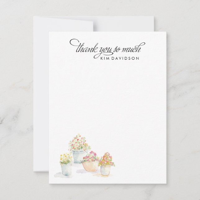 Watercolor Flower Pots Thank You Card (Front)