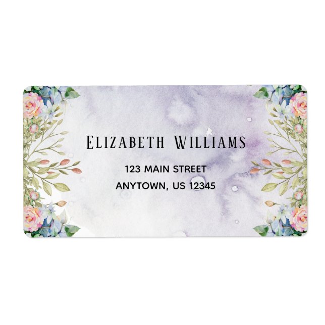 Watercolor Flower Purple Pink Shipping Labels (Front)